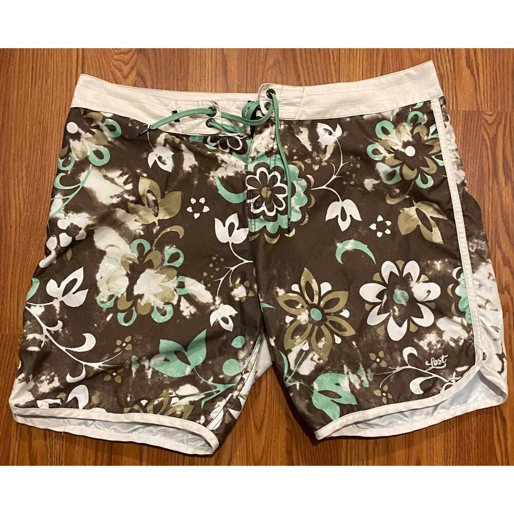 Lost at Sea Board Shorts Mens 36 7" Floral Beach Swim Trunks Drawstring Pocket